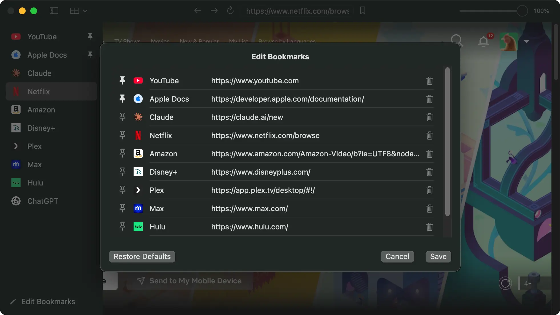 Edit your bookmarks